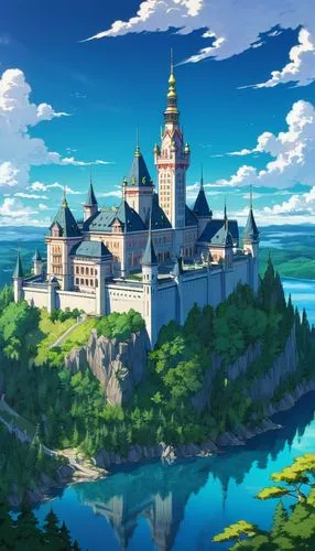 fairy tale castle,knight's castle,fairytale castle,castlelike,castle,disney castle,new castle,medieval castle,alfheim,citadels,zhvania,castleguard,reichstadt,gold castle,fantasy world,castel,summit castle,sylvania,altena,castletroy,Illustration,Japanese style,Japanese Style 03