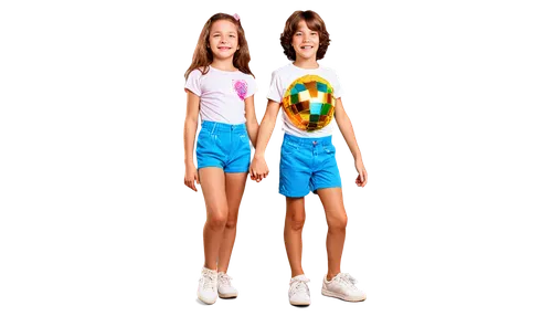 Cute kids, childhood friends, boys and girls, 4-6 years old, playful smiling faces, bright curious eyes, messy brown hair, casual wear, t-shirts, shorts, sneakers, holding hands, playing together, joy