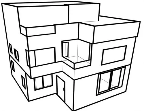 a building that looks like it has three levels,cuboid,house drawing,sketchup,houses clipart,cuboidal,cubic house,Design Sketch,Design Sketch,Rough Outline