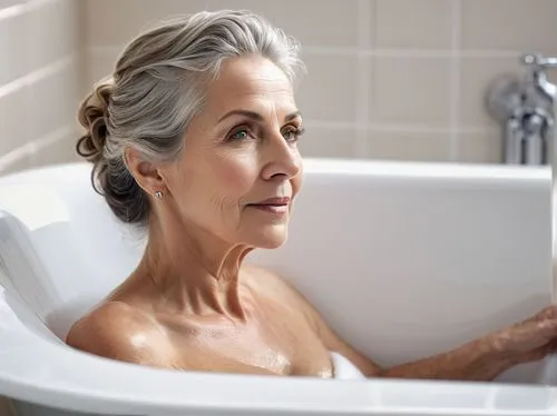 beautyful elegant 40 ye old women in in a bathtub side view,bathtub,bathtub accessory,incontinence aid,the girl in the bathtub,menopause,anti aging,tub,personal care,management of hair loss,bath soap,