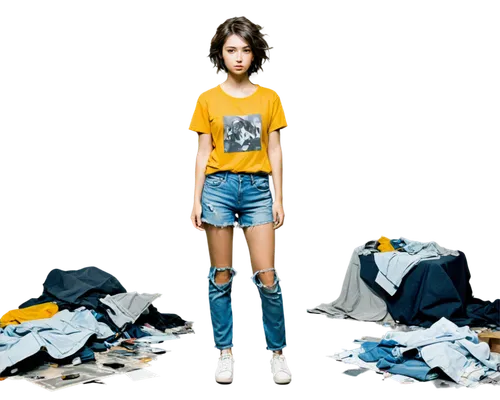 Failed photographer, disappointed expression, messy hair, worn-out clothes, torn jeans, faded t-shirt, broken camera, shattered lens, scattered photographs, dimly lit studio, cluttered background, sad