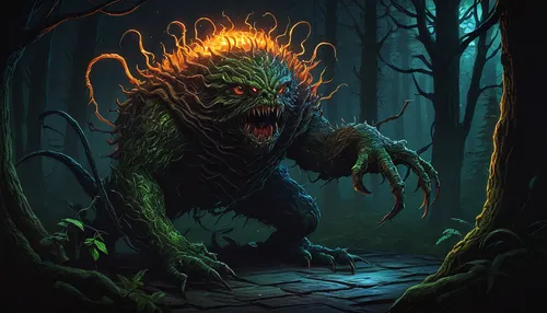 creepy bush,supernatural creature,druid,druid grove,game illustration,creeper,creature,the ugly swamp,forest animal,haunted forest,undergrowth,flesh eater,swamp,forest dragon,predation,glowworm,forest man,bogeyman,waxworm,predator,Art,Classical Oil Painting,Classical Oil Painting 38