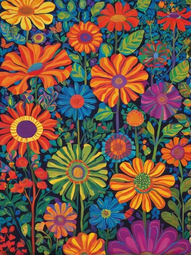 blanket of flowers,flowers fabric,flower fabric,hippie fabric,flower carpet,flower painting,flowers pattern,african daisies,barberton daisies,floral rangoli,colorful floral,retro flowers,flower pattern,colorful daisy,floral background,flowers png,flower blanket,blanket flowers,colorful flowers,flower background,Conceptual Art,Oil color,Oil Color 14