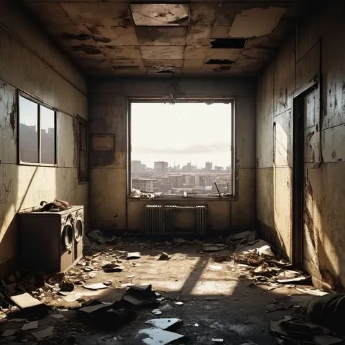 abandoned room,brownfield,post apocalyptic,derelict,gunkanjima,unfurnished,Photography,General,Realistic