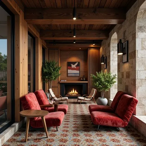 fire place,fireplaces,fireplace,sitting room,living room,contemporary decor,family room,hovnanian,red chevron pattern,livingroom,luxury home interior,spanish tile,wooden beams,interior decor,front porch,sunroom,mid century modern,lobby,home interior,interior design