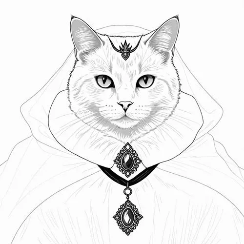 an ink drawing of a cat in a wedding dress,cat line art,drawing cat,frideswide,archduchess,dowager,noblewoman,Design Sketch,Design Sketch,Detailed Outline