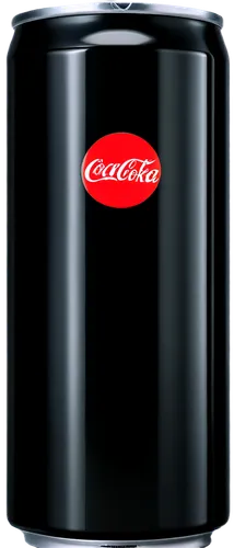 black Coke, soda can, metallic material, reflective surface, red logo, cold sweat droplets, condensation effect, studio lighting, shallow depth of field, macro shot, high contrast, vibrant colors, det