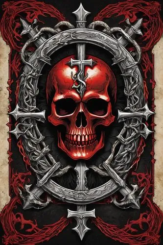 Death metal logo, symmetrical composition, bold font, gothic lettering, intricate details, skulls, bones, inverted crosses, snakes, demons, hellish creatures, fiery flames, dark red and black color sc