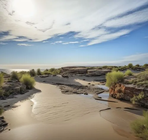 an outdoor area with several plants and some sand,rio grande river,the atacama desert,desert desert landscape,tamanrasset,argentina desert,desert landscape,Photography,General,Realistic