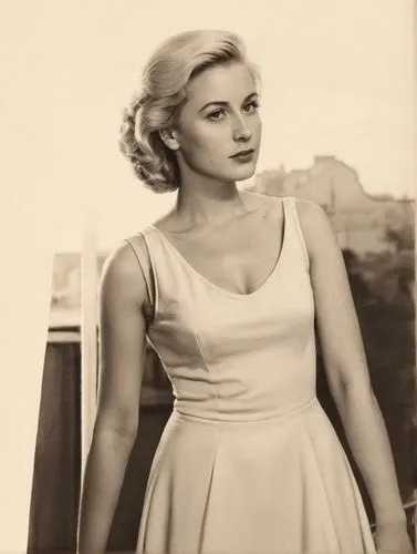 simple drawing of a woman with blonde hair in a dress near a window,a woman is dressed up posing in a picture,grace kelly,eva saint marie-hollywood,ingrid bergman,marilyn monroe,model years 1960-63,ma