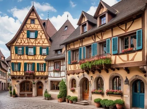 colmar,half-timbered houses,colmar city,alsace,strasbourg,half-timbered house,timbered,rothenburg,half-timbered wall,wissembourg,timber framed building,medieval town,rothenburg of the deaf,thun,hildesheim germany,obernai,half timbered,joigny,maisons,francia,Illustration,Vector,Vector 18