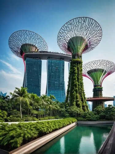 garden by the bay,gardens by the bay,singapore,singapore landmark,singapura,marina bay sands,futuristic architecture,singaporean,asian architecture,singaporeans,futuristic landscape,landscaped,capitaland,changi,communicasia,landscape photography,cyberjaya,skypark,kallang,beautiful buildings,Illustration,Retro,Retro 24