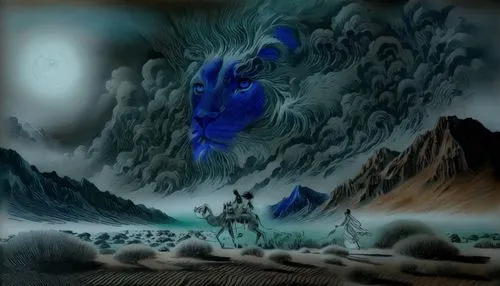 Passion Sexy Painting ,Naked Woman  Abstract Body Art Oil Painting,an abstract painting with a blue lion riding on the front,nekron,blue cave,mahadev,ice planet,kharga,the blue caves,Illustration,Pape