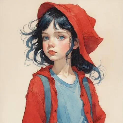 heatherley,little red riding hood,kommuna,young girl,girl portrait,portrait of a girl,Illustration,Paper based,Paper Based 17