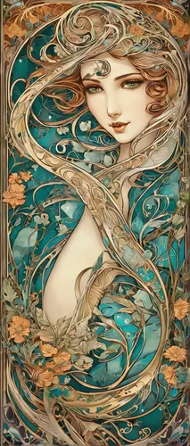 art nouveau,amano,art nouveau design,art nouveau frame,mucha,art nouveau frames,rusalka,siren,water nymph,mermaid vectors,gold foil mermaid,merfolk,nami,fantasia,mermaid background,alfons mucha,the wind from the sea,the sea maid,mermaid,art deco woman,Illustration,Retro,Retro 13