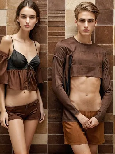 Turn these two Jews into a true work of art of top photography in the highest technical resolution and with a continuous background in the form of a brown tiled wall. Very large tiles.,two models are 