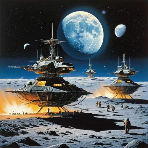 moon base alpha-1,moonbase,lunar landscape,deltha,moonscapes,futuristic landscape,space ships,starbase,homeworlds,spelljammer,cardassia,lunar prospector,moon vehicle,homeworld,interplanetary,voyagers,tranquility base,extrasolar,phase of the moon,space craft,Conceptual Art,Sci-Fi,Sci-Fi 21