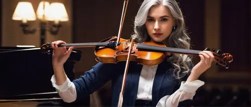 Realistic Sylvieon, beautiful detailed eyes, long silver hair, subtle makeup, elegant slender figure, white shirt, black tie, dark blue skirt, black heels, holding a violin case, standing, concert hal