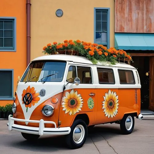 flower car,vw camper,vw bus,volkswagenbus,vw van,vwbus