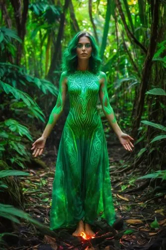 earth chakra,anahata,dryad,the enchantress,faerie,hula,shamanic,fae,mother earth,avatar,root chakra,faery,mother nature,shamanism,mother earth statue,sorceress,neon body painting,bodypainting,polynesian girl,druid,Illustration,Realistic Fantasy,Realistic Fantasy 20