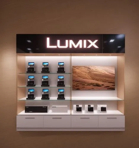 LUMIX AREA STORE DESIGN,a room that has some lights and phones on display,lumix,lummox,product display,computer store,illumina,lumea,Photography,General,Realistic