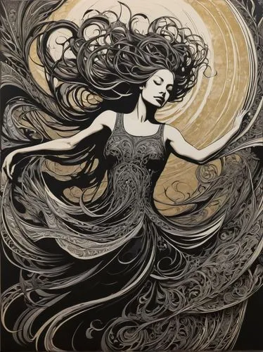 dieckmann,eckmann,art deco woman,diwata,whirlwinds,ophelia,Illustration,Black and White,Black and White 01