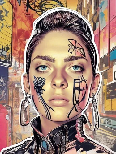 cyborg,graffiti,graffiti art,cyberpunk,frida,david bates,brooklyn street art,digital artwork,punk,street artist,digital art,grafitti,girl-in-pop-art,art,streampunk,artwork,face paint,dystopian,grafitty,digital illustration