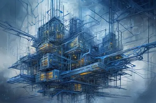 fractal environment,icewind,winter house,cybertown,turilli,ice castle,snowhotel,cyberia,coldharbour,fractal art,fractals art,cybernet,syringe house,apartment house,cybercity,sci fiction illustration,neuromancer,deepfreeze,cryobank,datacraft,Illustration,Paper based,Paper Based 24