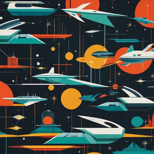 Transport your screen to a futuristic world with a sci-fi iPhone wallpaper,space ships,spaceships,spaceship space,retro background,retro pattern,space art,space tourism,scifi,sci fiction illustration,