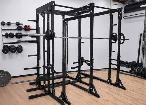 Forge Fitness Power Rack and a Half,free weight bar,weightlifting machine,overhead press,workout equipment,training apparatus,exercise equipment,high level rack,weight plates,fitness room,strength ath