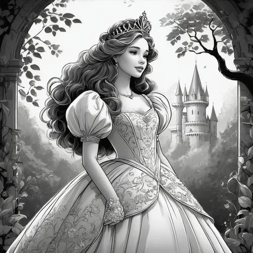 princess sofia,fairy tale character,princesse,prinses,prinsesse,princess,Illustration,Black and White,Black and White 08