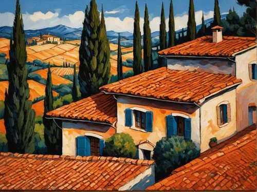 provencal,tuscan,toscana,italian painter,pienza,toscane,roof landscape,provencal life,provencale,grasse,luberon,pittura,provence,biot,mougins,toscano,campagna,bastide,cortona,fiesole,Art,Artistic Painting,Artistic Painting 37