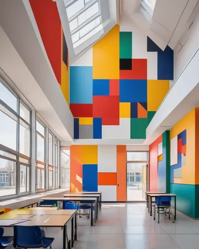 school design,children's interior,tiles shapes,athens art school,art academy,painted block wall,children's room,murals,ceiling construction,montessori,class room,geometric solids,colorful facade,ghana ghs,color wall,school cone,elementary school,contemporary decor,modern decor,geometry shapes,Art,Artistic Painting,Artistic Painting 46