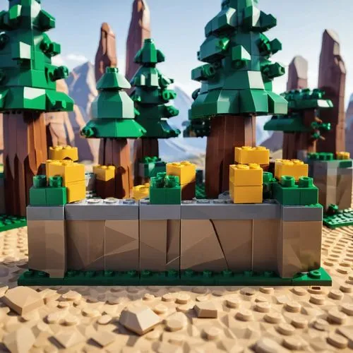 Lego palisade,there are several legos that have some trees on them,lego background,voxel,voxels,wood and beach,lego,lego blocks,3D,Low Poly