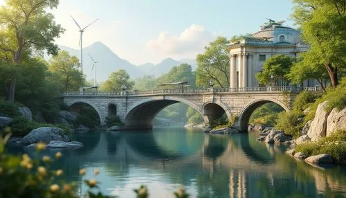 rivendell,fantasy landscape,scenic bridge,water palace,naboo,dragon bridge,gondolin,angel bridge,stone bridge,oxenbridge,river landscape,landscape background,summer palace,adventure bridge,theed,cryengine,ancient city,riftwar,riverside,fantasy picture,Photography,General,Realistic