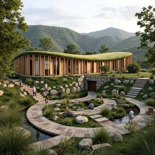 earthship,tulou,house in the mountains,landscape design sydney,landscape designers sydney,grass roof,landscaped,ecovillages,3d rendering,timber house,log home,house in mountains,ecovillage,zen garden,summer house,the cabin in the mountains,tokara,forest house,japanese zen garden,cottars