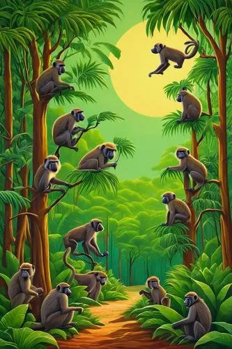 raccoons,cartoon forest,lemurs,cartoon video game background,koalas,otters,forest animals,woodland animals,animals hunting,wild animals crossing,children's background,animal migration,tropical animals,donkey penguins,hunting scene,coatimundi,madagascar,kiwi plantation,meerkats,pandas,Art,Artistic Painting,Artistic Painting 33