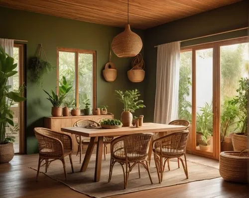 dining table,breakfast room,sunroom,dining room table,dining room,green living,limewood,bamboo curtain,home interior,tropical greens,contemporary decor,berkus,wooden windows,modern decor,houseplants,outdoor table and chairs,scandinavian style,interior design,interior decoration,interior decor,Art,Classical Oil Painting,Classical Oil Painting 42