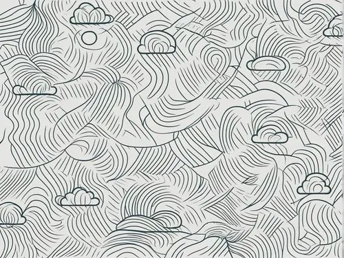 a drawing with clouds and water waves on it,background pattern,vector pattern,seamless pattern repeat,umbrella pattern,zigzag background,paper clouds,Illustration,Black and White,Black and White 04