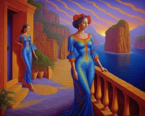  an intimate private moment that has beauty,deep sadness, gorgeous composition exotic beautiful woman,dubbeldam,tretchikoff,hildebrandt,priestesses,rhinemaidens,canonesses,the three graces,klarwein,mu