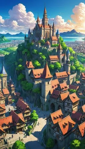 townsmen,meteora,medieval town,highstein,knight village,yazaki,butka,new castle,machico,sylvania,vesperia,symphonia,seborga,flavigny,fantasy city,citadels,fairy tail,heroica,kingdoms,prefecture,Illustration,Japanese style,Japanese Style 03