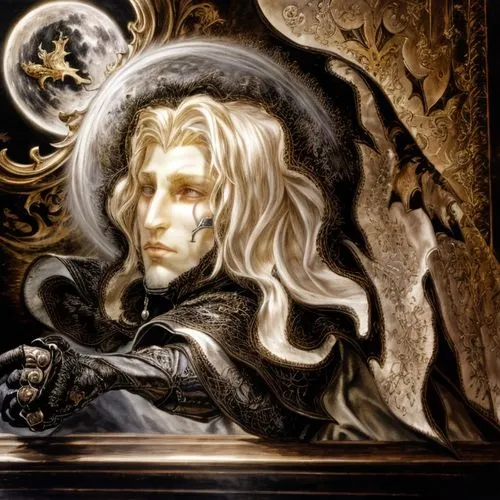 vanitas,male elf,cullen skink,melchior,nelore,the sleeping rose,leonardo devinci,leonardo da vinci,magus,fantasy portrait,violinist violinist of the moon,solomon's plume,merlin,heroic fantasy,gothic portrait,golden mask,cg artwork,art bard,jrr tolkien,male character