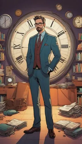 clockmaker,timequest,grossberg,horologist,chomet,cartoon doctor,Illustration,American Style,American Style 11