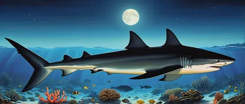 requiem shark,cartilaginous fish,bronze hammerhead shark,great white shark,sand tiger shark,bull shark,orca,tiger shark,aquarium decor,shark,atlantic bluefin tuna,philomachus pugnax,marine reptile,cetacea,sea animals,underwater background,aquatic animals,aquarium inhabitants,remora,pacific sturgeon,Conceptual Art,Daily,Daily 20