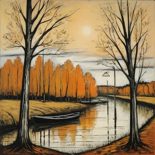 autumn landscape,fall landscape,david bates,river landscape,autumn idyll,autumn trees,autumn scenery,one autumn afternoon,autumn background,winter landscape,brook landscape,autumn icon,vincent van gough,late autumn,the trees in the fall,the autumn,rural landscape,small landscape,boat landscape,dutch landscape,Art,Artistic Painting,Artistic Painting 01