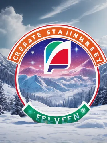 Create a snow-themed 7 Eleven logo with a winter landscape.,myfestiveseason romania,christmas banner,stelvio,christmas snowflake banner,logo header,christmas snowy background,stelvio yoke,uefa,civetta