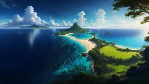 an island far away landscape,island,islands,island suspended,fantasy landscape,alfheim,landscape background,the island,dream beach,kei islands,tropical sea,flying island,ocean paradise,emerald sea,mountain beach,dolphin coast,delight island,paradis,safe island,southern island