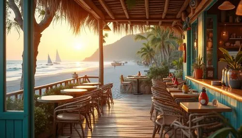 beach restaurant,beach bar,watercolor cafe,coffee bay,boardwalk,seaside view,taverna,beachfront,seaside resort,wooden pier,seaside,boardwalks,seaside country,margaritaville,positano,board walk,dockside,caribbean beach,alanya,beach hut,Photography,General,Realistic