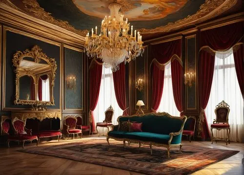 ornate room,royal interior,chambre,victorian room,bedchamber,villa cortine palace,chateau margaux,danish room,great room,blue room,baglione,opulently,neoclassical,sitting room,baccarat,parlor,opulence,interior decor,interior decoration,ritzau,Illustration,Paper based,Paper Based 22