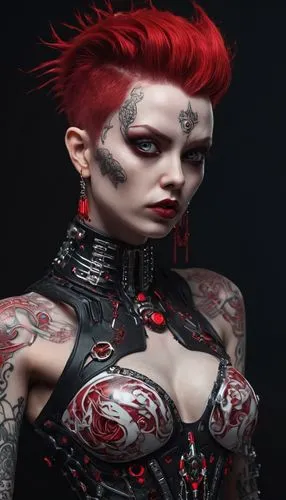 demona,cyberdog,bodypaint,derivable,cyborg,bloodrayne,punk design,tattoo girl,red skin,countess,abaddon,bodypainting,body painting,danaus,punk,vampire woman,body art,demoness,bjd,liora,Conceptual Art,Sci-Fi,Sci-Fi 03